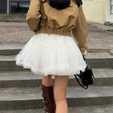 DAIIIBABYYY  -  Women Fashion Little White Mini Mesh Skirt Elastic High Waist Short Gauze Cake Skirt Ball Gown Fairy Princess A Line Tutu Skirt