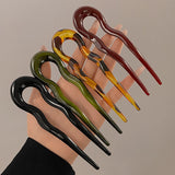 DAIIIBABYYY  -  U-Shaped Hair Fork Fashion Tortoiseshell Acetate Acrylic Hairpin Geometric Design Headwear Hair Sticks Women Girls