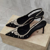 Daiiibabyyy  Shiny Rhinestone Pointy Toe Pumps Sandals Women Sexy Wedding Dress Party Shoes Satin Luxury Diamonds Designer High Heels Female
