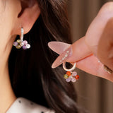 Daiiibabyyy  New Colorful Mini Beads Cluster Zircon Hoop Earrings Women Dainty Silver Color Circle Ear Buckles Daily Dating Casual Jewelry K