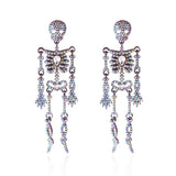 Daiiibabyyy  Punk Style Rhinestone Skull Earrings Exaggerate Crystal Skeleton Pendant Earrings Personality Shiny Halloween Party Jewelry