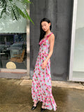 DAIIIBABYYY  -  Rose Backless Sleeveless Long Dress Summer 2024 Woman V Neck Ruffles A Line Vacation Maxi Dress Holiday Outfits