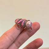DAIIIBABYYY  -  French niche design tinfoil style bright silver textured gemstone-encrusted open ring