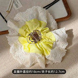 Daiiibabyyy  French Girly Lace Ruffle Cloud Flower Hair Claw Clips Soft Cotton Women Daily Wedding Elegant Lazy Bun Fashion Hair Accessories