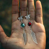Daiiibabyyy  Retro Temperament Long Sliver Color Butterfly Feather Tassel Blue Crystal Dangle Earrings for Women Bohemian Charm Jewelry Gifts