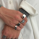 Daiiibabyyy  4pcs Set Hip-hop Punk Geometric Oval Rectangular Five-pointed Star Opening Rings for Men  Trendy Personality Jewelry Sets Gift