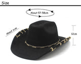 DAIIIBABYYY  -  Trendy Western Cowboy Hat for Men And Women with Metal Chain Wide Brim Suede Visor Fashion Jazz Cap