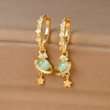 Daiiibabyyy  New Vintage Cute Circle Star Earrings Exquisite Blue Planet Zircon Hoop Earring for Women Girls Fashion Jewelry Gifts