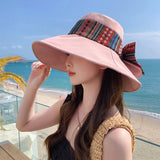 DAIIIBABYYY  -  National Style Spring and Autumn New Hat Women's Travel Folding Fisherman's Hat Sun Protection Sunshade Hat Large Brim Sun Hat
