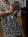 DAIIIBABYYY  -  V-neck Lace See Through Summer Dress Women Sleeveless Beach Style Korean Fashion Tank Tops Ladies Dresses Loose Chic Y2k