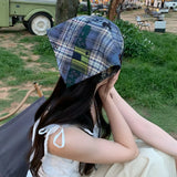 Daiiibabyyy Korean Retro Graffiti Triangular Hair Scarf for Women Spring and Summer Vacation Concave Shape Photo Versatile Headbands Y2k