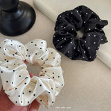DAIIIBABYYY  -  2024 New Polka Dot White Scrunchies 12cm Large Hair Bands Female Elegant Black Hair Rope Ties Kawaii Ponytail Holder Headwear