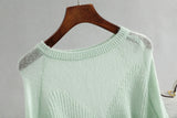 Daiiibabyyy   -  Sexy Transparent Hollow Out Women Sweaters Round Collar Long Sleeve Loose Thin Knitted Pullovers Candy Color Tops
