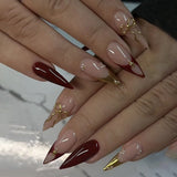 Daiiibabyyy  24Pcs Long Stiletto Press on Fake Nails White Gradient French False Nails with 3D Flower Pearl Detachable Full Cover Nails Tips