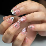 Daiiibabyyy  24Pcs Irregular Gilded Design False Nails 3D Flower Full Cover Nails Tips Short Almond Detachable Artificial Press on Fake Nails