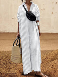 DAIIIBABYYY  -  Long Stripe Shirt Dress Woman Blue Elegant Dress 2025 New Casual Pocket Lapel Button Loose Workplace Formal Dresses