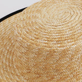Daiiibabyyy  Flat Top BlacK Cover Straw Hat Wide Brim Fedora Hat Summer Beach Hat for women Men Plain Boater Hat Party Church Derby Cap