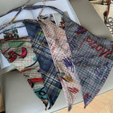 Daiiibabyyy Korean Retro Graffiti Triangular Hair Scarf for Women Spring and Summer Vacation Concave Shape Photo Versatile Headbands Y2k