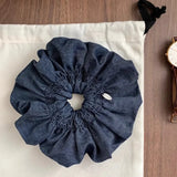 DAIIIBABYYY  -  Denim puff pleated texture hair band high sense large intestine ring women's high elastic hair rope new hairaccessories headgear