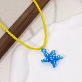 Daiiibabyyy  Ocean Style Glass Starfish Pendant Rope Chain Necklace Bohemian Fashion Jewelry Summer Vacation Daily Wearing