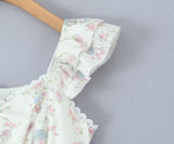 Daiiibabyyy  Sexy Floral Print Spliced Lace V neck Ruffles Strap Tank Dress Women Wood ears Low Waist Short Dresses Swing A-lined Robe