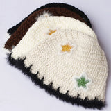 Daiiibabyyy  New Star Colorful Fringe Woolen Hat Women's Autumn and Winter Cute Handmade Plush Hat Knitted Fisherman Bucket Hats