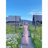 Daiiibabyyy  French Style Floral Print Off-Shoulder Long Dress Women's Slim Fit Sexy Mesh Skirt Summer New Arrival Elegant Lady Dress
