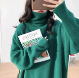 Daiiibabyyy  Fashion Simple Solid Turtleneck Long Sleeve Sweater Women European Loose Drop Shoulder Pullover Fall Winter Warm Basic Tops