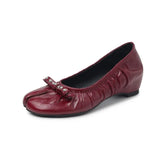 Daiiibabyyy  Ballet Style Vintage Pleated Split Toe Women Pumps Fashion Soft Leather Rivet Bowknot 5CM High Heels Casual Tabi Loafers Shoes