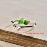 Daiiibabyyy  Green Enamel Leaf Ring Adjustable Oil Drop Open Ring Women's Ring for Ladies Personality Daily Holiday Party Jewelry Accessories