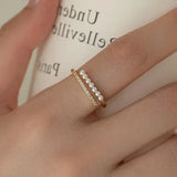 Daiiibabyyy  Silver Charming Minimalist Pearl Zircon Round Rings for Women Party Trendy Fine Jewelry Adjustable Accessories