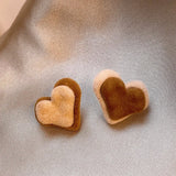 Daiiibabyyy Coffee Love Heart Earrings Autumn and Winter Sweet Temperament Jewelry Wholesale Girl