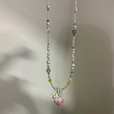 Daiiibabyyy  Korean Exquisite Retro Flower Love Heart Beaded Necklace For Women Personality Simple Cool Clavicle Chain Fashion Y2K Jewelry