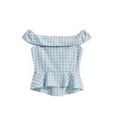 DAIIIBABYYY  -  Blue Women's Shirts Slash Neck Off Shoulder Plaid Hot Girls Camisole Slim Fit Casual Sexy Short Blouses Trendy Female Crop Tops