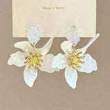 Daiiibabyyy  Exaggerated Large Acrylic Flower Pendant Earrings for Women Vintage Crystal Petal Temperament Earrings Jewelry Daily Wear