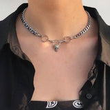 Daiiibabyyy Goth Charms Round Pierced Skull Necklaces Punk Korean Fashion Chains Skull Pendant Necklace Men Women Grunge Accessories Jewelry