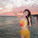 DAIIIBABYYY  -  Thai Casual Vacation Conservative Three-piece Swimsuit Women's High-end Pure Desire Small Parfum Style Separate Swimwear
