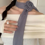 Daiiibabyyy  Women French Long Rose Flower Silk Scarf Flutter Shirt Y2K Fashion Temperament Accessories Summer Sunscreen Sunshade Scarfs