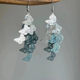 Daiiibabyyy  Blue Silver Gradient Hollow Butterfly Tassel Long Earrings Women's Vacation Style Artistic Fashion Jewelry