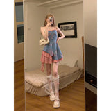 DAIIIBABYYY  -  Korean Fashion Irregular Spliced Camis Waist Slim Summer New Design Sense Chic Contrast Color Denim Midi A-Line Sexy Fairy Dress