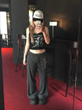 Daiiibabyyy  High Elastic Soft Comfortable Loose Slimming Wide Leg Pants Commute Sle Korean Version Simple Star Emed Rivet Long