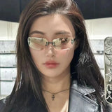 Daiiibabyyy  Y2K Stylish Rimless Sunglasses for Women Future Technology Sense Sun Glasses for Woman Korean Style Man Sun Glass