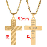 DAIIIBABYYY  -  American Flag Cross Necklace Stainless Steel Inspirational Bible Verse HipHop Lettering Pendant Chain for Boys Men Jewelry