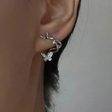 Daiiibabyyy  Silver Zircon Butterfly Winding Stud Earrings for Women Cute Insect Fashion Jewelry Light Luxury Accessories