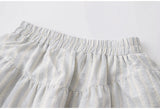 DAIIIBABYYY  -  Sweet Girl Lace Spliced Bow Vertical Striped Short-sleeevd Shirts + Summer High Waist Fungus Edged Short Skirts Two-piece Set
