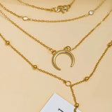 Daiiibabyyy  Cross Border New Bohemian Style Moon Elephant Pendant Multi Layer Handmade Layered Four Layer Necklace Set