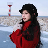DAIIIBABYYY  -  High Quality Australian Wool Black Top Hats for Women Autumn Winter Casual Versatile Retro French Elegant Socialite Berets Cap