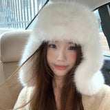 Daiiibabyyy  Winter Warm Plush Snow Ski Cap Russian Hat Women Fluffy Thicken Faux Fur Hats Female Outdoor Windproof Ear Protection Daily Wear