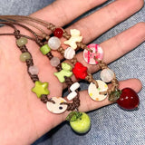 Daiiibabyyy  Fashion Green Apple Pendant Necklaces for Women Cute Ceramic Handmade Beaded Adjustable Choker Necklaces Birthday Jewelry Gifts