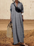 DAIIIBABYYY  -  Long Stripe Shirt Dress Woman Blue Elegant Dress 2025 New Casual Pocket Lapel Button Loose Workplace Formal Dresses